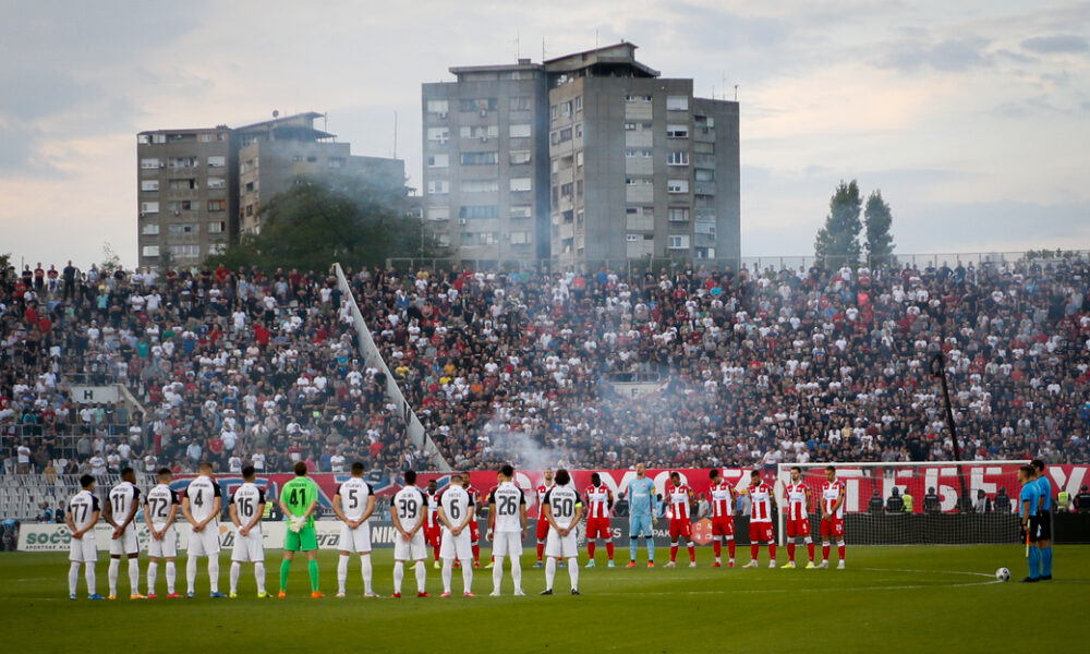 Fudbaleri Partizana na utakmici Super Lige Srbije protiv Crvene Zvezde na stadionu Partizana, Beograd 19.09.2021. godine Foto: Ivica Veselinov / MN PRESS FOOTBALL, FUDBAL, SUPERLIGA SRBIJE, PRVENSTVO SRBIJE, LINGLONG LIGA, PARTIZAN, CRVENA ZVEZDA, DERBI