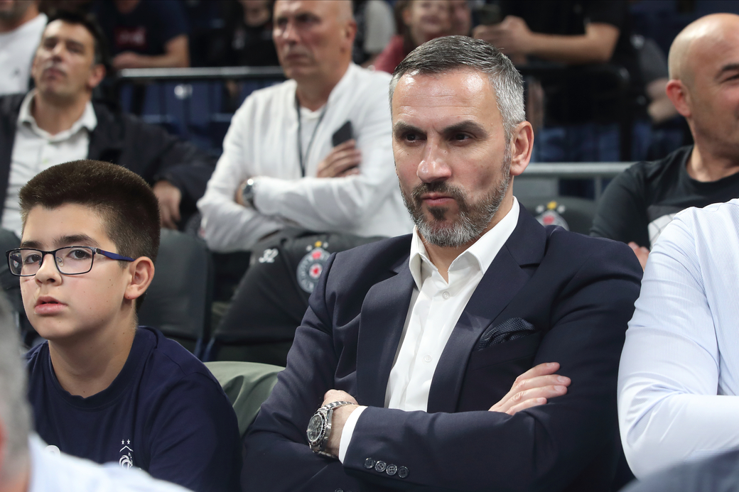 MILIJA VOJINOVIC direktor takmicenja ABA lige, kosarkas Partizana na utakmici Jadranske ABA lige protiv Cedevite Olimpija Ljubljana u hali Stark Beogradska arena, Beograd 06.06.2023. godine Foto: Marko Metlas Kosarka, Partizan, Jadranska ABA liga, Cedevita Olimpija Ljubljana