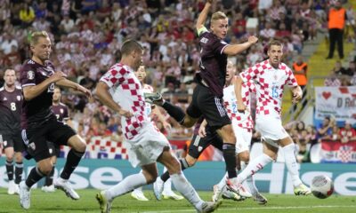 Andrej Kramarić i Mario Pašačić na utakmici Hrvatska - Letonija na "Rujevici" u Rijeci