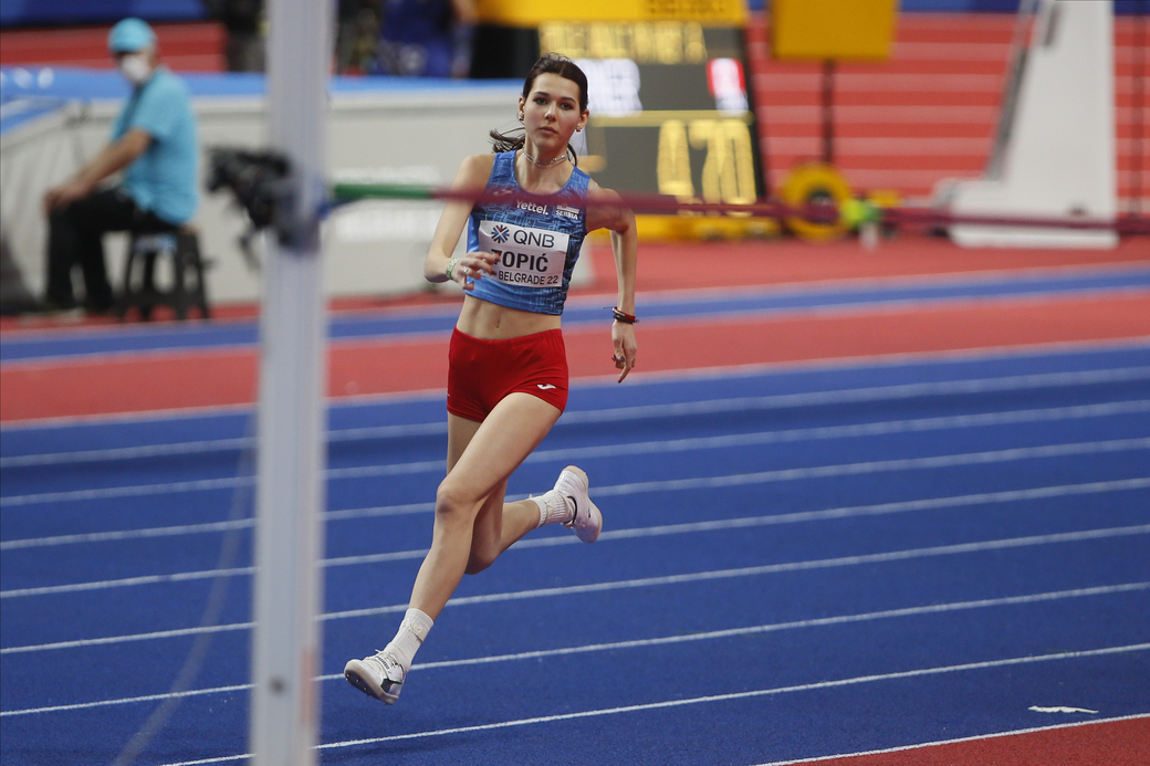 ANGELINA TOPIC atleticarka Srbije na Svetskom Dvoranskom Prvenstvu Sveta u atletici u hali Stark Arena, Beograd 19.03.2021. godine Foto: Ivica Veselinov / MN PRESS WORLD ATHLETICS INDOOR CHAMPIONSHIP, BELGRADE 2022