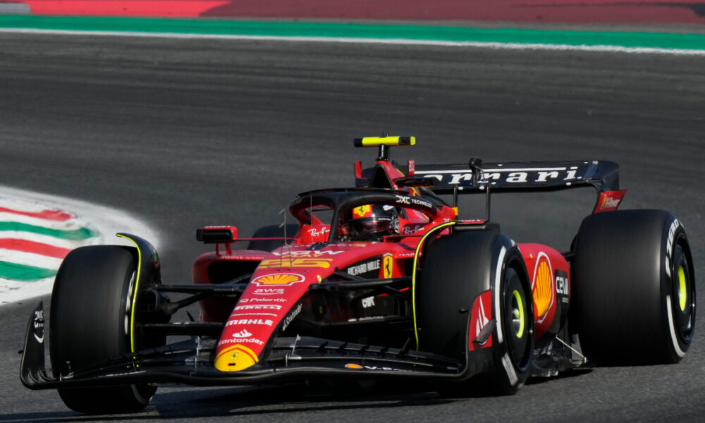 Ferrari driver Carlos Sainz of Spain steers his car during the qualifying session ahead of Sunday's Formula One Italian Grand Prix auto race, at the Monza racetrack, in Monza, Italy, Saturday, Sept. 2, 2023. (AP Photo/Luca Bruno)