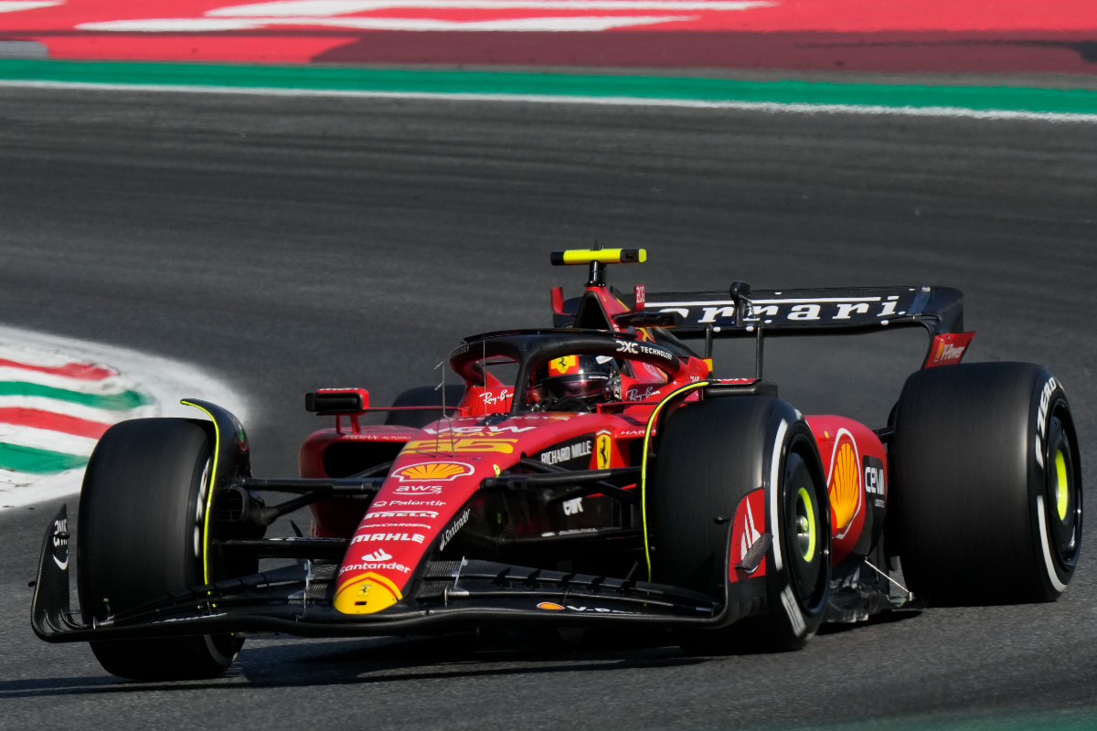 Ferrari driver Carlos Sainz of Spain steers his car during the qualifying session ahead of Sunday's Formula One Italian Grand Prix auto race, at the Monza racetrack, in Monza, Italy, Saturday, Sept. 2, 2023. (AP Photo/Luca Bruno)