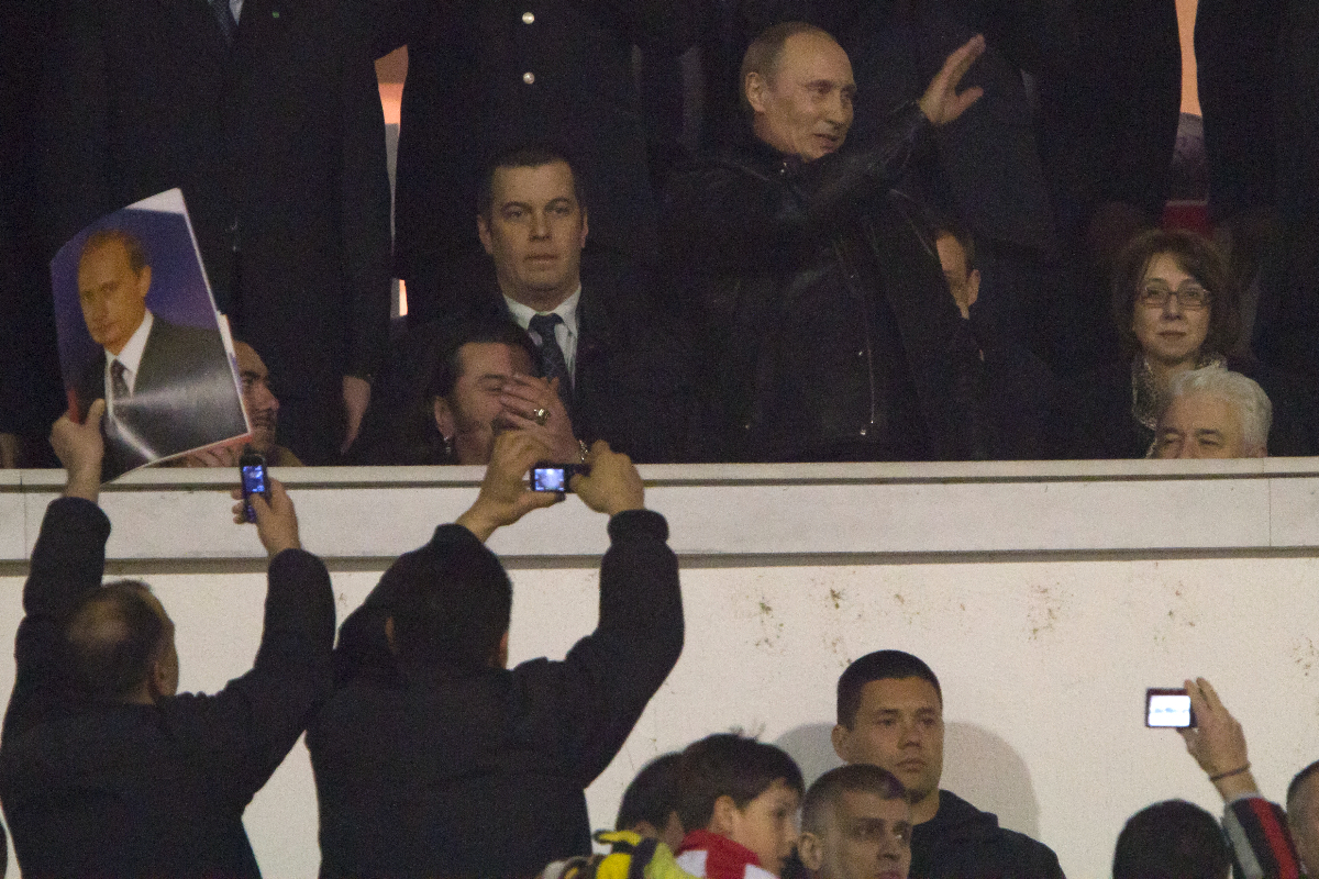 Vladimir Putin predsednik Rusije i Mirko Cvetkovic predsednik Vlade Srbije na utakmici juniora fudbalera Crvene zvezde i Zenit Sankt Petersburg na stadionu CZ 22.03.2011. godine Foto: Marko Metlas