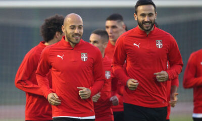 NEMANJA MILETIC i JAGOS VUKOVIC fudbaleri reprezentacije Srbije trening u sportskom centru FSS, Stara Pazova 08.10.2018. godine Foto: Marko Metlas Fudbal, Srbija, Trening