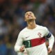Portugal's Cristiano Ronaldo reacts after scoring his side's second goal during the Euro 2024 group J qualifying soccer match between Bosnia-Herzegovina and Portugal, at the Bilino Polje Stadium in Zenica, Bosnia and Herzegovina, Monday, Oct. 16, 2023. (AP Photo/Armin Durgut)