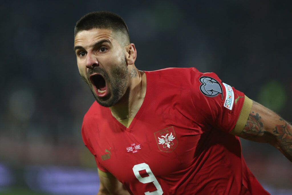 Aleksandar Mitrović fudbaler reprezentacije Srbije na utakmici kvalifikacija za Evropsko Prvenstvo protiv Crne Gore na stadionu Rajko Mitic, Beograd 17.10.2023. godine Foto: Ivica Veselinov FUDBAL, FOOTBALL, SRBIJA, SERBIA, CRNA GORA, MONTENEGRO, UEFA EURO