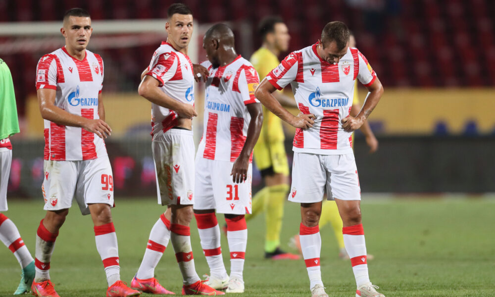 NENAD KRSTICIC, EL FARDOU BEN NABOUHANE El Fardu Ben Nabuhan, MARKO GOBELJIC, NIKOLA KRSTOVIC tuga fudbalera Crvene zvezde na utakmici kvalifikacija za UEFA Ligu Sampiona protiv Serifa Tiraspolj na stadionu Rajko Mitic, Beograd 03.08.2021. godine Foto: Marko Metlas Fudbal, Crvena zvezda, UEFA Liga Sampiona , Serif Tiraspolj, Kvalifikacije