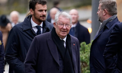 Alex Ferguson former manager of Manchester United arrives for the funeral of English soccer icon Bobby Charlton in Manchester, England, Monday, Nov. 13, 2023. Charlton who played largely for Manchester United survived a plane crash that decimated a United team destined for greatness, he went on to became the heartbeat of his country's 1966 World Cup triumph. (AP Photo/Dave Thompson)