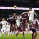 Tottenham players, in white, try and fail to score during the English Premier League soccer match between Tottenham Hotspur and Aston Villa at the Tottenham Hotspur stadium in London, Sunday, Nov. 26, 2023. (AP Photo/Kirsty Wigglesworth)