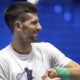 Serbia's Novak Djokovic stretches his wrist during a training session ahead of the ATP Finals, in Turin, Italy, Friday, Nov. 10, 2023. (Marco Alpozzi/LaPresse via AP)