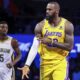 Los Angeles Lakers forward LeBron James (23) celebrates after making a 3-point basket against the New Orleans Pelicans during the first half of a semifinal in the NBA basketball In-Season Tournament, Thursday, Dec. 7, 2023, in Las Vegas. (AP Photo/Ian Maule)