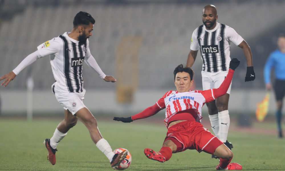 , fudbaler Partizana, na prvenstvenoj utakmici protiv Crvene zvezde, na stadionu JNA. Beograd, 20.12.2023. foto: Marko Metlas Fudbal, 171. derbi, Partizan, Crvena zvezda,