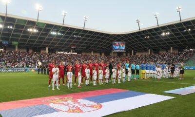 EKIPE fudbalera reprezentacije Srbije na utakmici UEFA Lige nacija protiv Slovenije na stadionu Stozice, Ljubljana 12.06.2022. godine Foto: Marko Metlas Fudbal, Srbija, Slovenija, UEFA Liga nacija