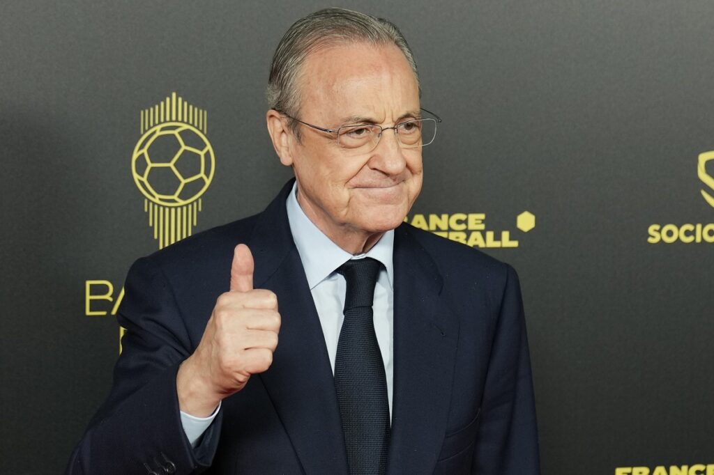 FILE - Real Madrid president Florentino Perez poses for a picture prior the 66th Ballon d'Or ceremony at Theatre du Chatelet in Paris, France, Monday, Oct. 17, 2022. The European Union’s top court has ruled UEFA and FIFA acted contrary to EU competition law by blocking plans for the breakaway Super League. The case was heard last year at the Court of Justice after Super League failed at launch in April 2021. UEFA President Aleksander Ceferin called the club leaders “snakes” and “liars.” (AP Photo/Francois Mori, File)