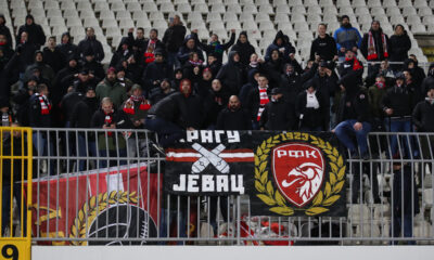 Crveni đavoli, navijači Radničkog 1923 iz Kragujevca na utakmici Mocart Superlige protiv Partizana na stadionu Partizana, Beograd 16.12.2023. godine Foto: Ivica Veselinov / MN PRESS FUDBAL, FOOTBALL, MOZZART SUPERLIGA, PRVENSTVO SRBIJE, NATIONAL CHAMPIONSHIP, PARTIZAN, FK RADNICKI KRAGUJEVAC
