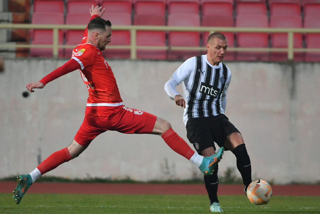 Nikola Antić fudbaler Partizana na utakmici Superlige Prvenstva Srbije protiv Radnickog na Stadionu Cair, Nis 11.12.2023. godine Foto: Mladjan Ivanovic Fudbal, Partizan, Superliga Prvenstvo Srbije, Radnicki Nis