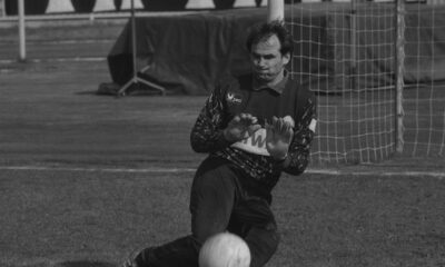 FAHRUDIN OMEROVIC, golman Partizana, na utakmici protiv Proletera. Zrenjanin, 19.04.1992. godine. Foto: Nebojsa Parausic Fudbal, Partizan, Proleter