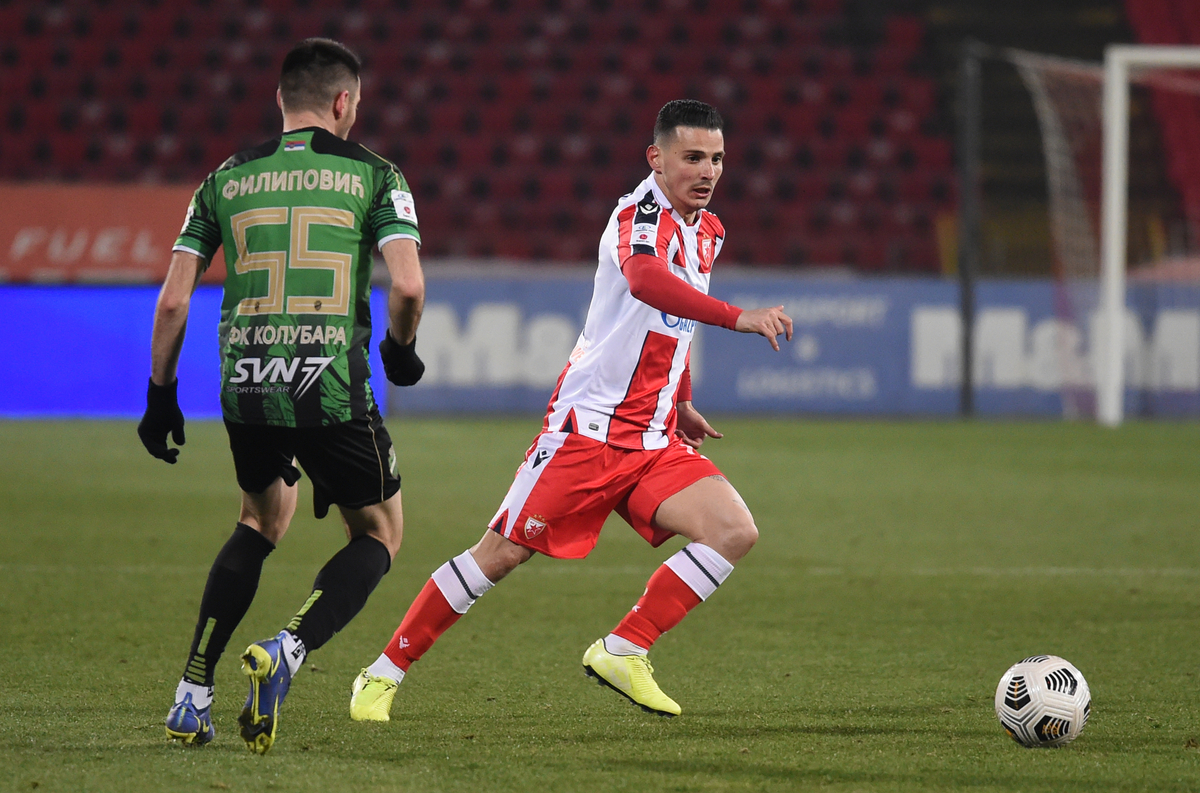 FILIPPO FALCO Filipo Falko, fudbaler Crvene zvezde, na prvenstvenoj utakmici protiv Kolubare, i MILOS FILIPOVIC, na stadionu Rajko Mitic. Beograd, 20.03.2022. foto: Nebojsa Parausic Fudbal, Crvena zvezda, Kolubara