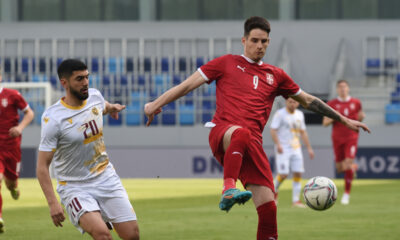 SLOBODAN TEDIC, fudbaler Srbije U21, na utakmici kvalifikacija protiv Jermenije, i ERJANIK GHUBASARYAN, na stadionu TSC Arena. Backa Topola, 29.03.2022. foto: Nebojsa Parausic Fudbal, UEFA, Srbija, Jermenija, U21