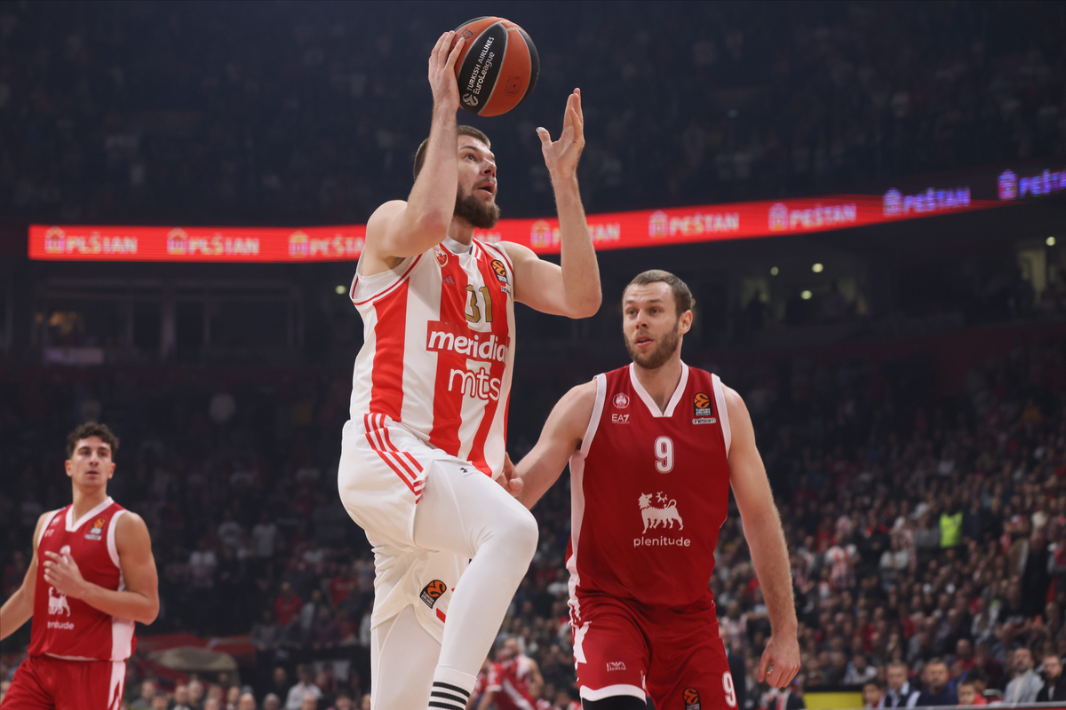 ROKAS GIEDRAITIS kosarkas Crvene zvezde na utakmici Evrolige protiv Emporio Armani Olimpija Milano u hali Stark Beogradska arena, Beograd 24.11.2023. godine Foto: Marko Metlas Kosarka, Crvena zvezda, Evroliga, Emporio Armani Milano