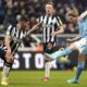 Manchester City's Kevin De Bruyne scores his side's second goal of the game, during the English Premier League soccer match between Newcastle United and Manchester City, at St. James' Park, in Newcastle upon Tyne, England, Saturday, Jan. 13, 2024. (Owen Humphreys/PA via AP)