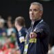 Serbia's coach Antonio Gerona Salaet gives instructions, during the European Handball Championship preliminary round, Group C match between Serbia and Hungary, in Munich, Germany, Sunday, Jan. 14, 2024. (Peter Kneffel/dpa via AP)