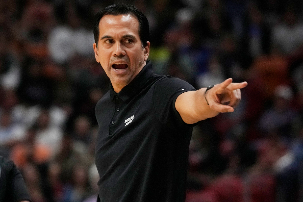 Miami Heat head coach Erik Spoelstra gestures during the first half of an NBA basketball game against the Oklahoma City Thunder, Wednesday, Jan. 10, 2024, in Miami. (AP Photo/Marta Lavandier)