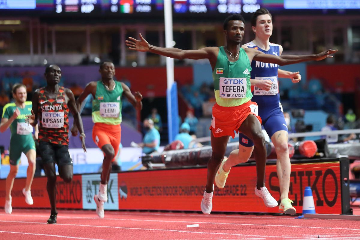 SAMUEL TEFERA iz Etiopije 1500m atletika IAAF Svetsko dvoransko prvenstvo u Stark Beogradskoj areni, Beograd 20.03.2022. godine Foto: Marko Metlas Atletika, Srbija, IAAF Svetsko dvoransko prvenstvo