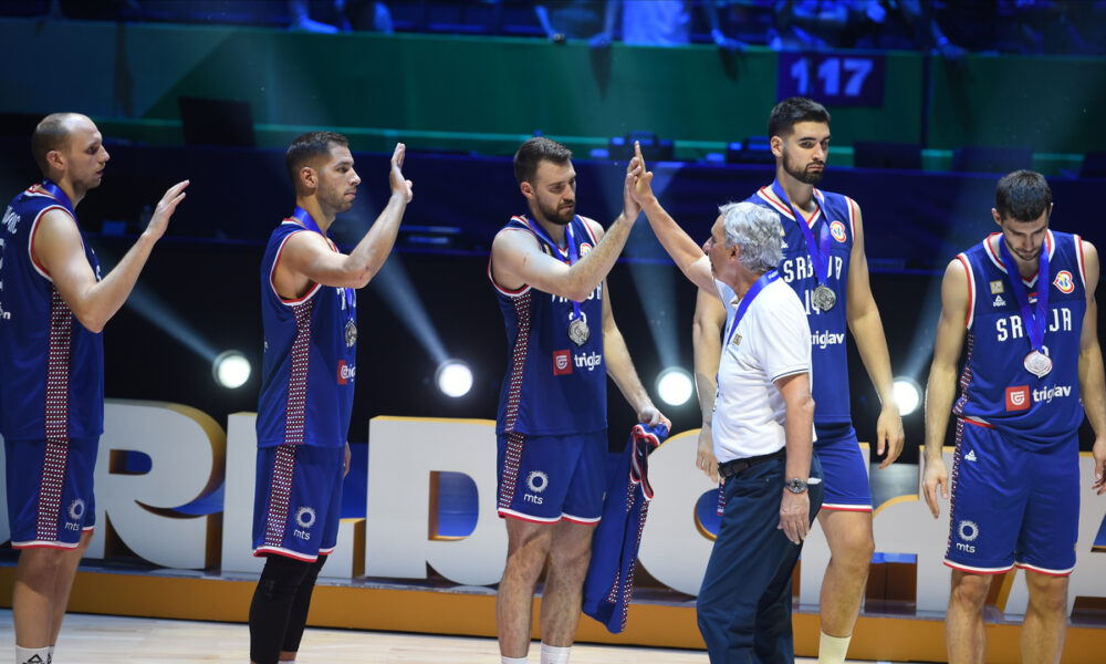 SVETISLAV PESIC, trener, DEJAN DAVIDOVAC, STEFAN JOVIC, MARKO GUDURIC, DUSAN RISTIC, OGNJEN DOBRIC, kosarkasi reprezentacije Srbije, na utakmici finala FIBA Svetskog prvenstva protiv Nemacke, u MOA Arena. Manila, 10.09.2023. photo: Nebojsa Parausic / MN press photo Kosarka, FIBA World Cup, Srbija, Nemacka