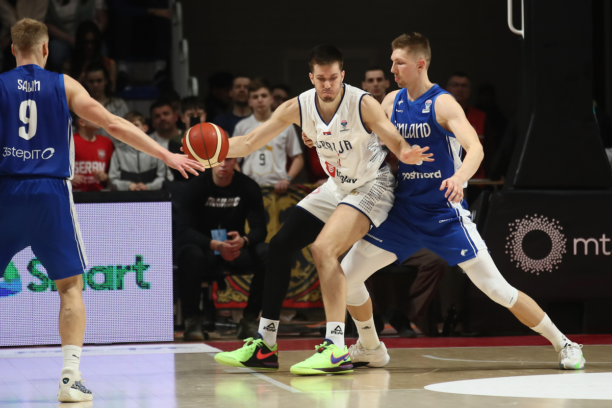 FILIP PETRUSEV kosarkas Srbije na utakmici kvalifikacija za Evropsko Prvenstvo protiv Finske u hali Aleksandar Nikolic, Beograd 23.02.2024. godine Foto: Ivica Veselinov / MN PRESS KOSARKA, BASKETBALL, KVALIFIKACIJE, SRBIJA, FINSKA, FINLAND, SERBIA