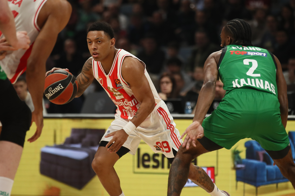 kosarkas Crvene Zvezde na utakmici Evrolige protiv Zalgirisa u hali Beogradska Stark Arena, Beograd 09.02.2024. godine Foto: Ivica Veselinov / MN PRESS KOSARKA, BASKETBALL, EVROLIGA, EUROLEAGUE, CRVENA ZVEZDA, ZALGIRIS