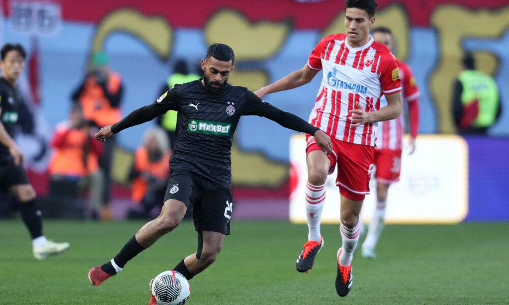 fudbaler Partizana na utakmici Mocart Superlige protiv Crvene zvezde , na stadionu Rajko Mitic, Beograd, 09.03.2024. foto: Marko Metlas Fudbal, 172. derbi, Partizan, Crvena zvezda, derbi, Superliga