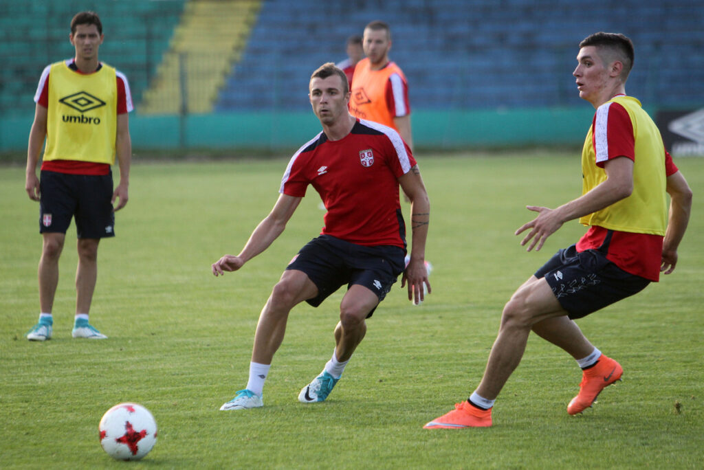 ALEKSANDAR CAVRIC i NIKOLA MILENKOVIC, fudbaleri Srbije U21, na treningu, na gradskom stadionu u Zemunu. Beograd, 06.06.2017. foto: MN press / vm