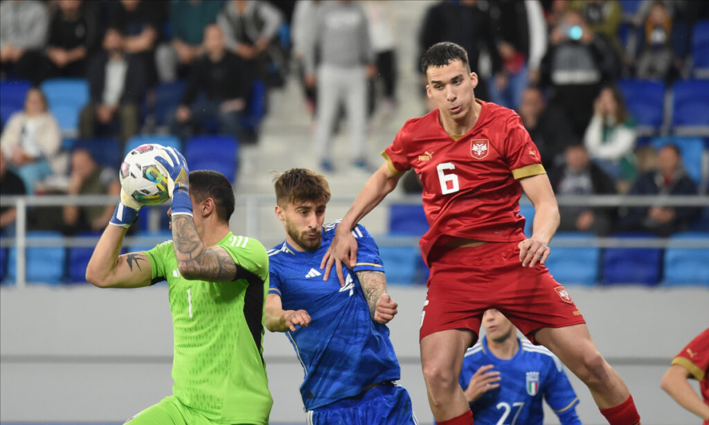 ANDREJ DJURIC, mladi fudbaler Srbije U21, na prijateljskoj utakmici protiv Italije, u TSC areni Backa Topola, 24.03.2023. foto: Nebojsa Parausic Fudbal, U21, Srbija, Italija