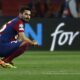 Barcelona's Ilkay Gundogan reacts at the end of the Champions League quarterfinal second leg soccer match between Barcelona and Paris Saint-Germain at the Olimpic Lluis Companys stadium in Barcelona, Spain, Tuesday, April 16, 2024. (AP Photo/Joan Monfort)