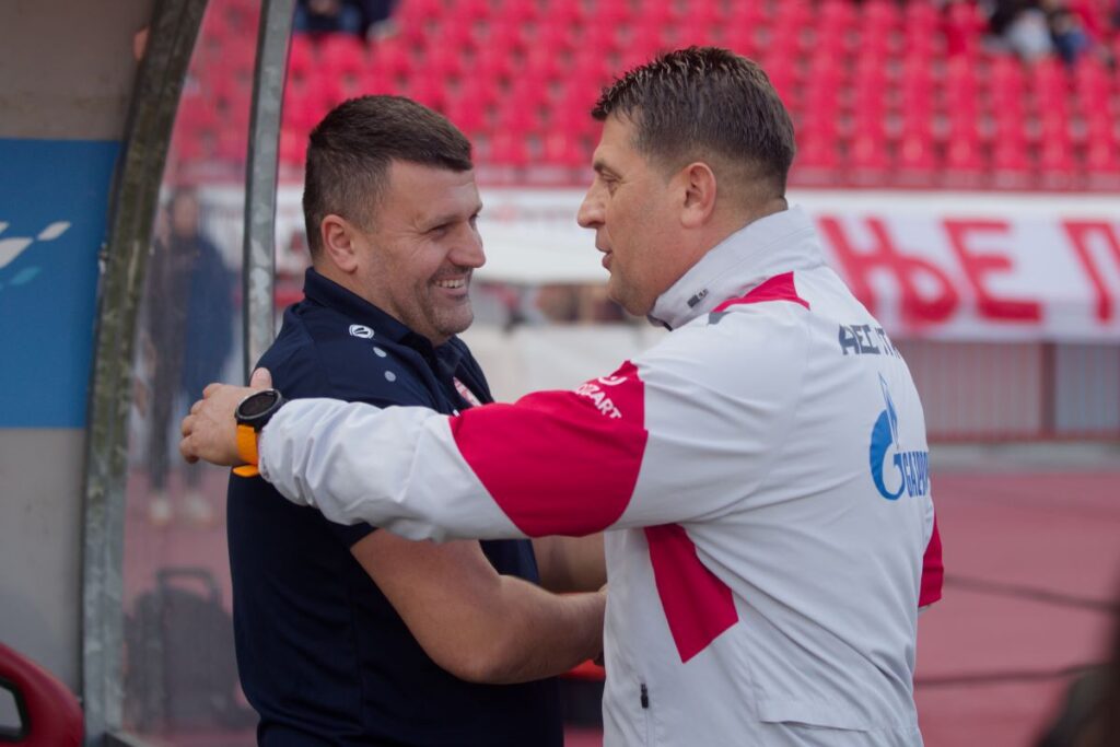 FEDJA DUDIC trener fudbalera Radnickog Kragujevac na utakmici Superlige Prvenstva Srbije protiv VLADAN MILOJEVIC trener Crvene zvezde na stadionu Rajka Mitica, Beograd, 17.03.2024. godine Foto: Marko Metlas Fudbal, Crvena zvezda, Superliga Prvenstvo Srbije, Radnicki Kragujevac