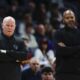 Charlotte Hornets head coach Steve Clifford, left, and Cleveland Cavaliers head coach J.B. Bickerstaff watch as their teams play during the first half of an NBA basketball game in Charlotte, N.C., Wednesday, March 27, 2024. (AP Photo/Nell Redmond)