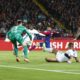 PSG's Ousmane Dembele scores his side's first goal during the Champions League quarterfinal second leg soccer match between Barcelona and Paris Saint-Germain at the Olimpic Lluis Companys stadium in Barcelona, Spain, Tuesday, April 16, 2024. (AP Photo/Joan Monfort)