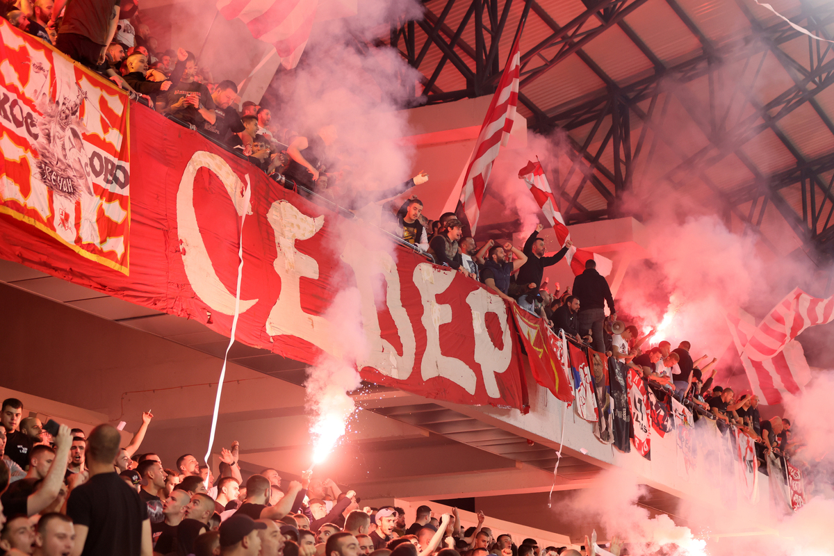 Delije, Navijači Zvezde na utakmici finala Kupa Srbije protiv Vojvodine na stadionu Lagator Loznica 21.05.2024. godine Foto: Marko Metlas Fudbal, Crvena zvezda, Finale Kup Srbije, Vojvodina