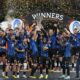 Atalanta's celebrate with the trophy after winning the Europa League final soccer match between Atalanta and Bayer Leverkusen at the Aviva Stadium in Dublin, Ireland, Wednesday, May 22, 2024. (AP Photo/Kirsty Wigglesworth)