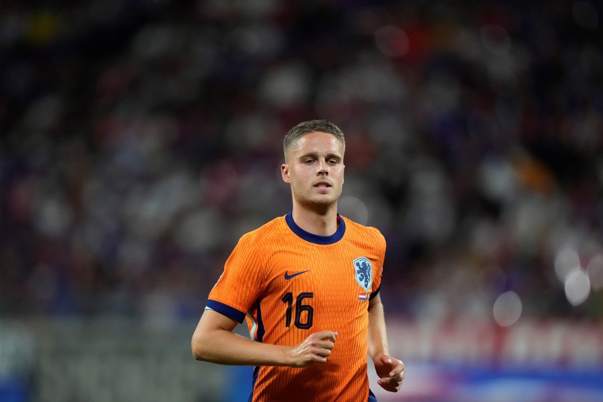 Joey Veerman of the Netherlands follows the action during a Group D match between the Netherlands and France at the Euro 2024 soccer tournament in Leipzig, Germany, Friday, June 21, 2024. (AP Photo/Mathias Schrader)