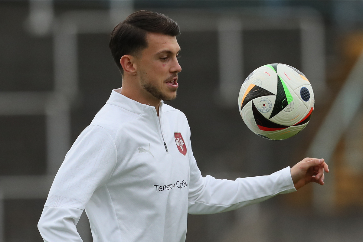 fudbaler reprezentacije Srbije trening pred utakmicu UEFA Evropskog prvenstva 2024 godine protiv Engleske na stadionu Rozenau, Augzburg 17.06.2024. godine Foto: Marko Metlas Fudbal, Reprezentacija, Srbija, UEFA Evropsko prvenstvo, EURO 2024