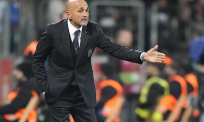 FILE - Italy's head coach Luciano Spalletti gestures during the Euro 2024 group C qualifying soccer match between Ukraine and Italy at the BayArena in Leverkusen, Germany, Monday, Nov. 20, 2023. Just like last time, Italy’s national soccer team is heading into the European Championship following the ignominy of failing to qualify for the World Cup. (AP Photo/Martin Meissner, File) euro 2024