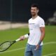 Serbia's Novak Djokovic during a training session at the All England Lawn Tennis and Croquet Club in Wimbledon ahead of the Wimbledon tennis tournament, Monday June 24, 2024. (John Walton/PA via AP)