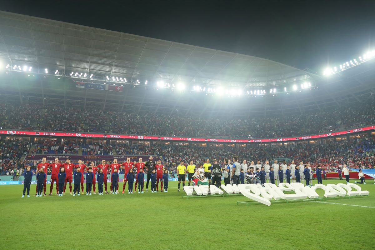 EKIPE fudbalera reprezentacije Srbije na utakmici FIFA Svetskog prvenstva 2022 protiv Svajcarske na stadionu 974, Doha, 02.12.2022. godine Foto: Marko Metlas Fudbal, Srbija, Svajcarska, FIFA Svetsko prvenstvo 2022, Katar