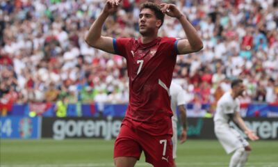 DUSAN VLAHOVIC fudbaler reprezentacije Srbije na utakmici UEFA Evropskog prvenstva 2024 godine protiv Slovenije na stadionu Minhen fudbal arena, Minhen, 20.06.2024. godine Foto: Marko Metlas Fudbal, Reprezentacija, Srbija, UEFA Evropsko prvenstvo, EURO 2024, Slovenija