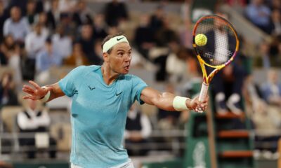 Spain's Rafael Nadal returns the ball against Germany's Alexander Zverev during their first round match of the French Open tennis tournament at the Roland Garros stadium in Paris, Monday, May 27, 2024. (AP Photo/Jean-Francois Badias)