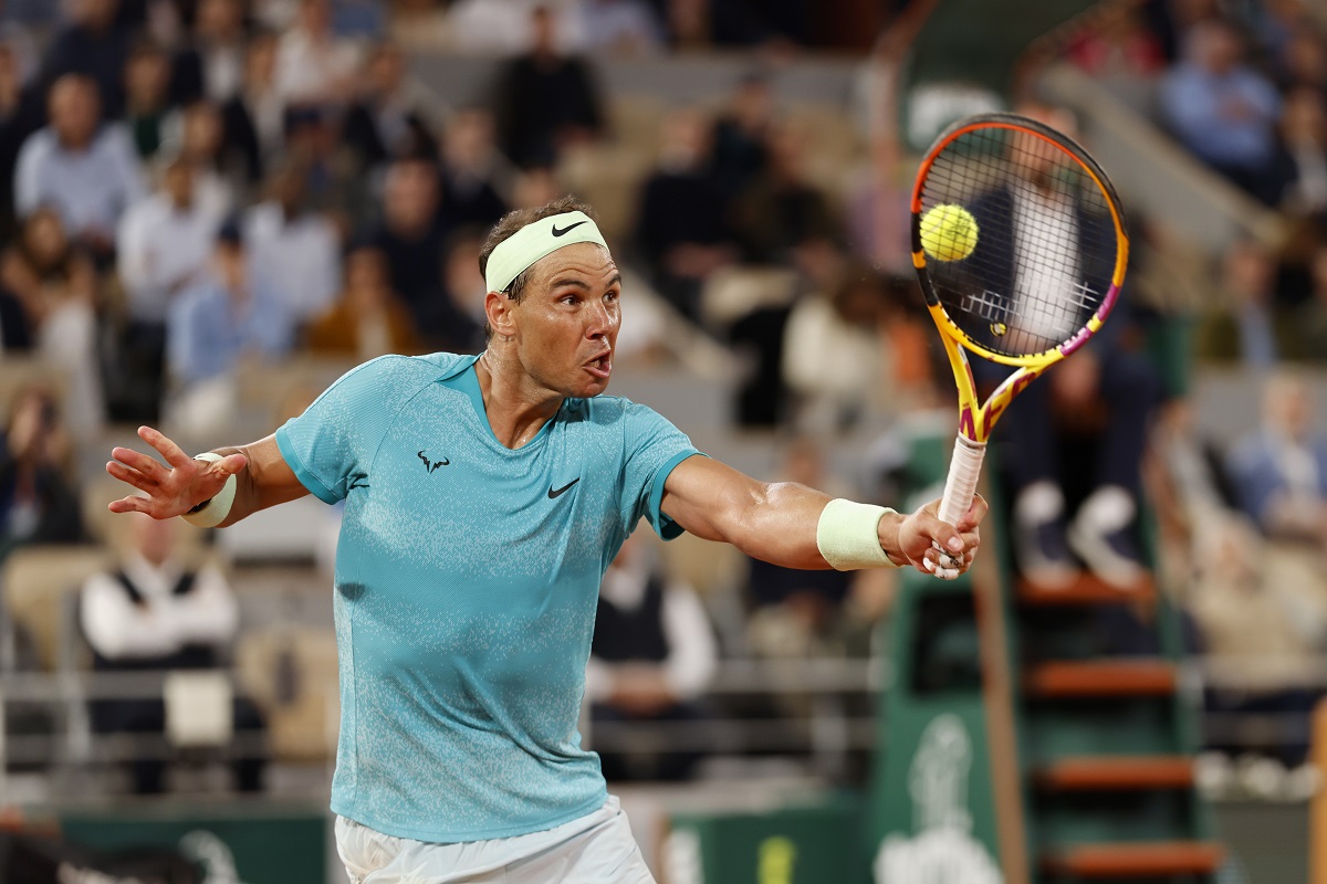 Spain's Rafael Nadal returns the ball against Germany's Alexander Zverev during their first round match of the French Open tennis tournament at the Roland Garros stadium in Paris, Monday, May 27, 2024. (AP Photo/Jean-Francois Badias)