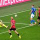 Italy's Davide Frattesi fails to score during a Group B match between Italy and Albania at the Euro 2024 soccer tournament in Dortmund, Germany, Saturday, June 15, 2024. (AP Photo/Andreea Alexandru)