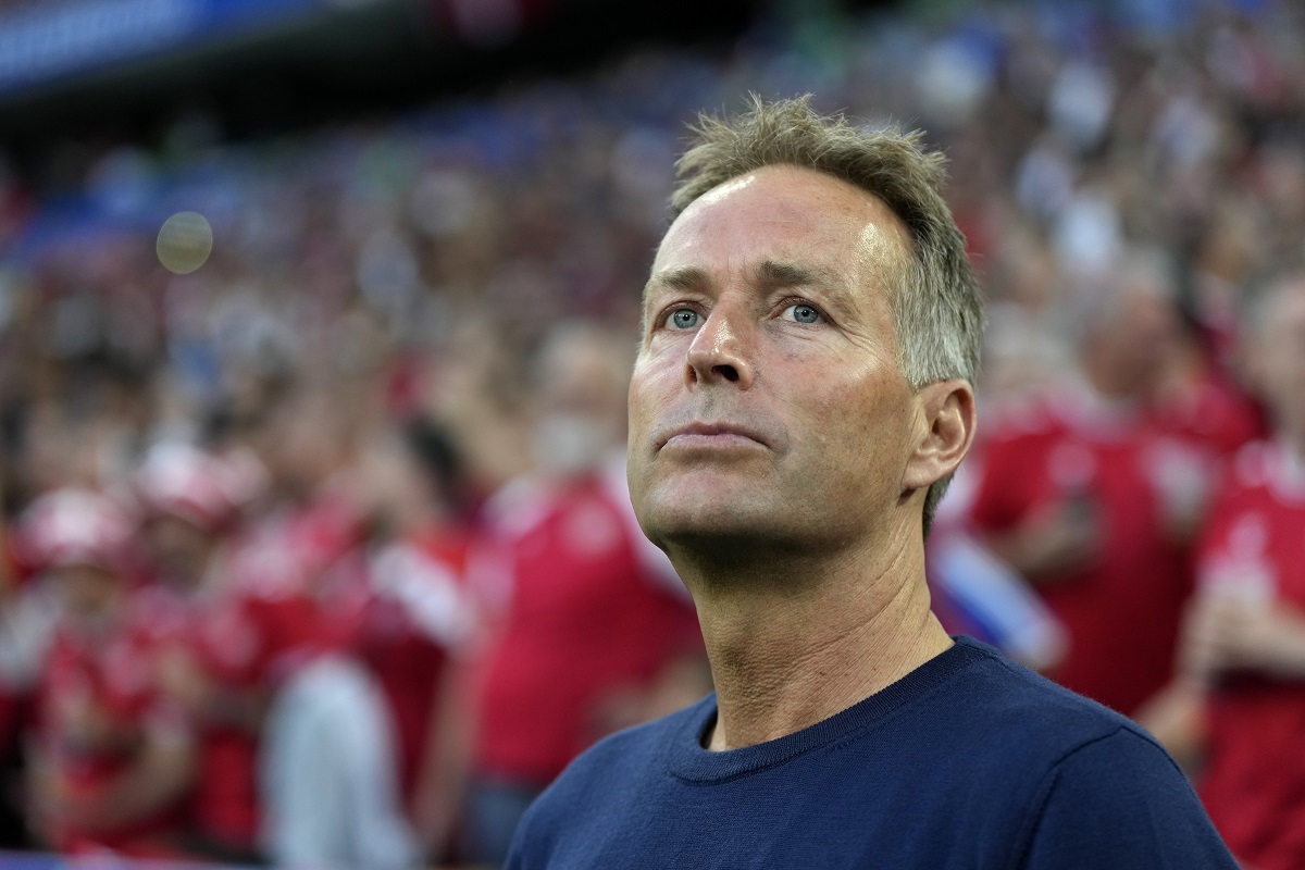Denmark's head coach Kasper Hjulmand prior to a Group C match between Denmark and Serbia at the Euro 2024 soccer tournament in Munich, Germany, Tuesday, June 25, 2024. (AP Photo/Matthias Schrader)